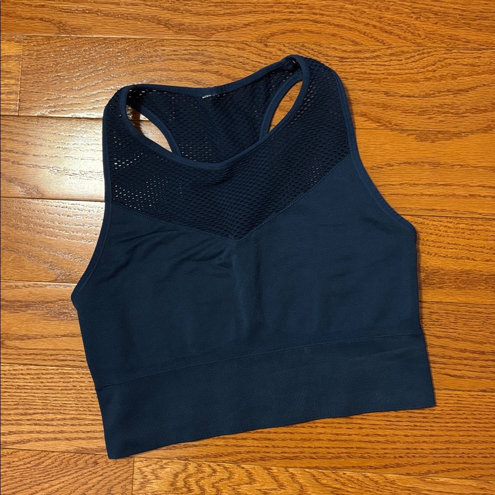 JoyLab High Neck Sports Bra Medium Teal Blue Green Stretch Longline Medium - Picture 2 of 10